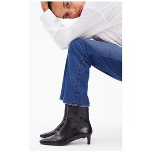 Madewell Black Leather Ankle Boots Women 9.5 Square Toe Kitten Heel Zip Booties